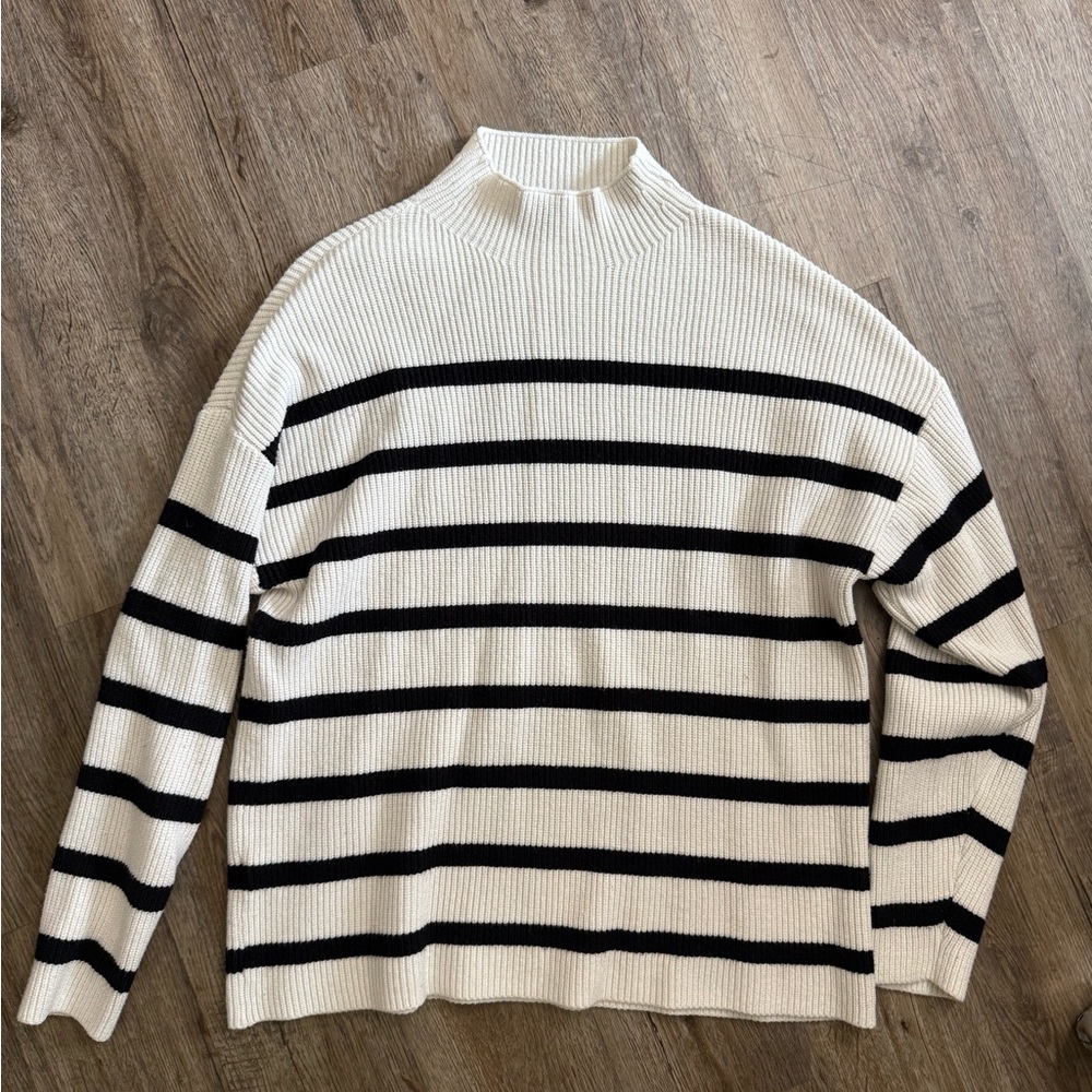 MNG • Mango • Mock Neck Striped Ribbed Sweater